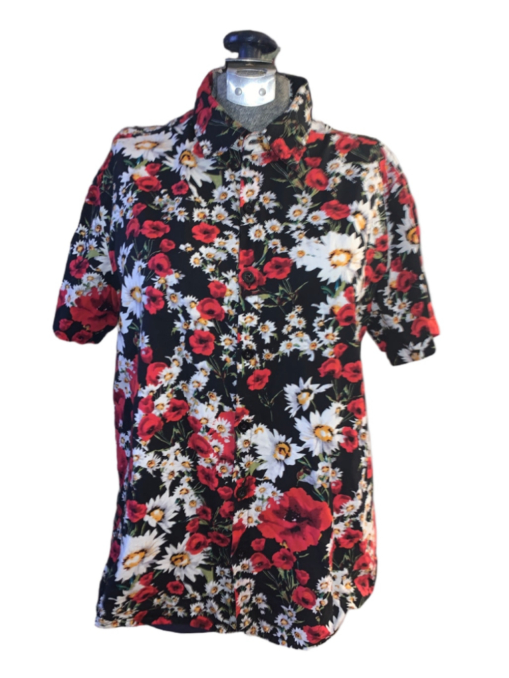 Men's Vatpave Floral Casual Button Down Shirt Size S Black Red